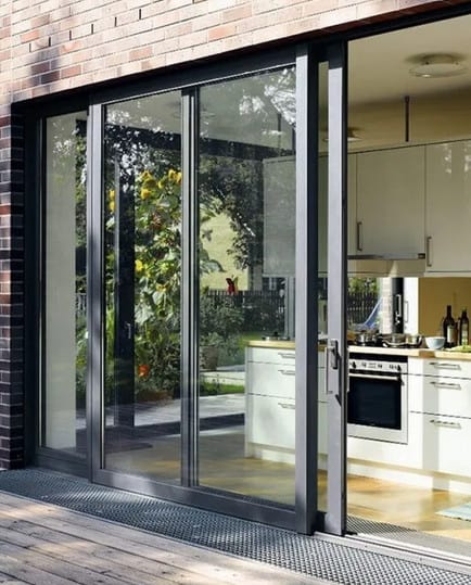 black framed aluminium and glass sliding door installed for patio