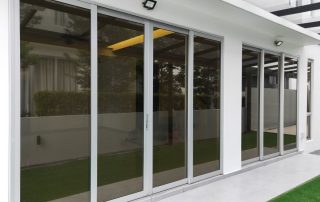 aluminium sliding doors with tinted glass film
